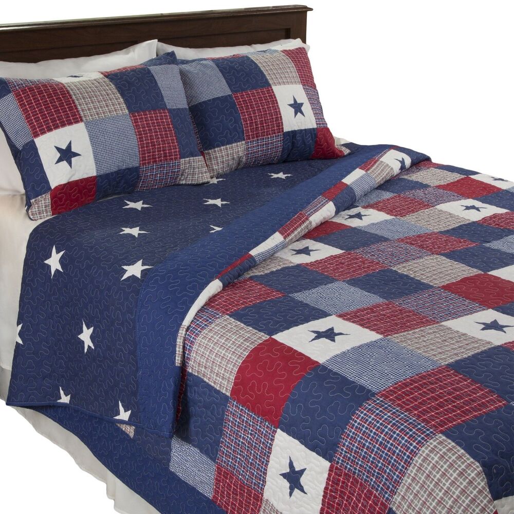 Lavish Home Twin 2-Piece Patriotic Americana Stars Patchwork Quilt Twin Set
